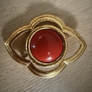 Monet signed vintage gold tone faux coral designer brooch